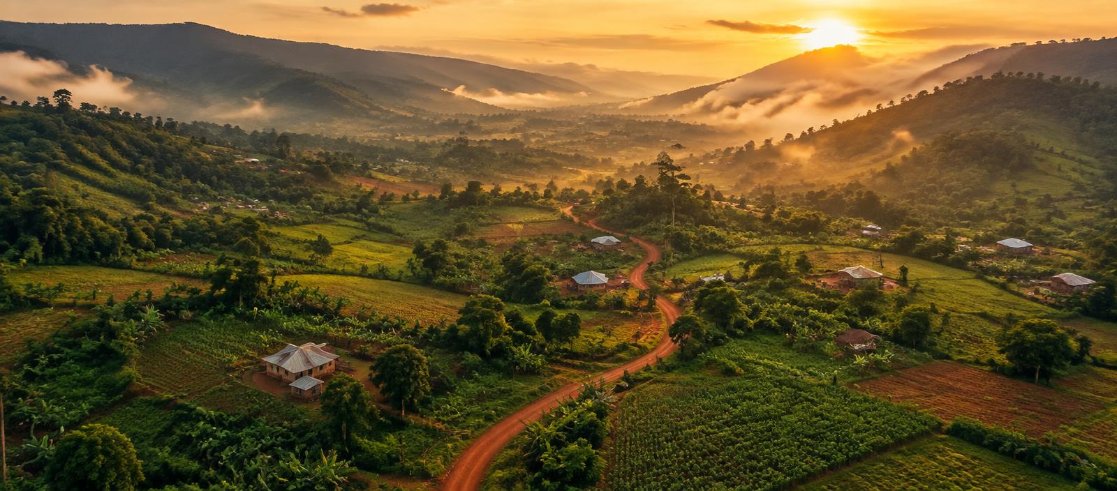 Vallées agricoles de l'Ouest Cameroun au lever du soleil